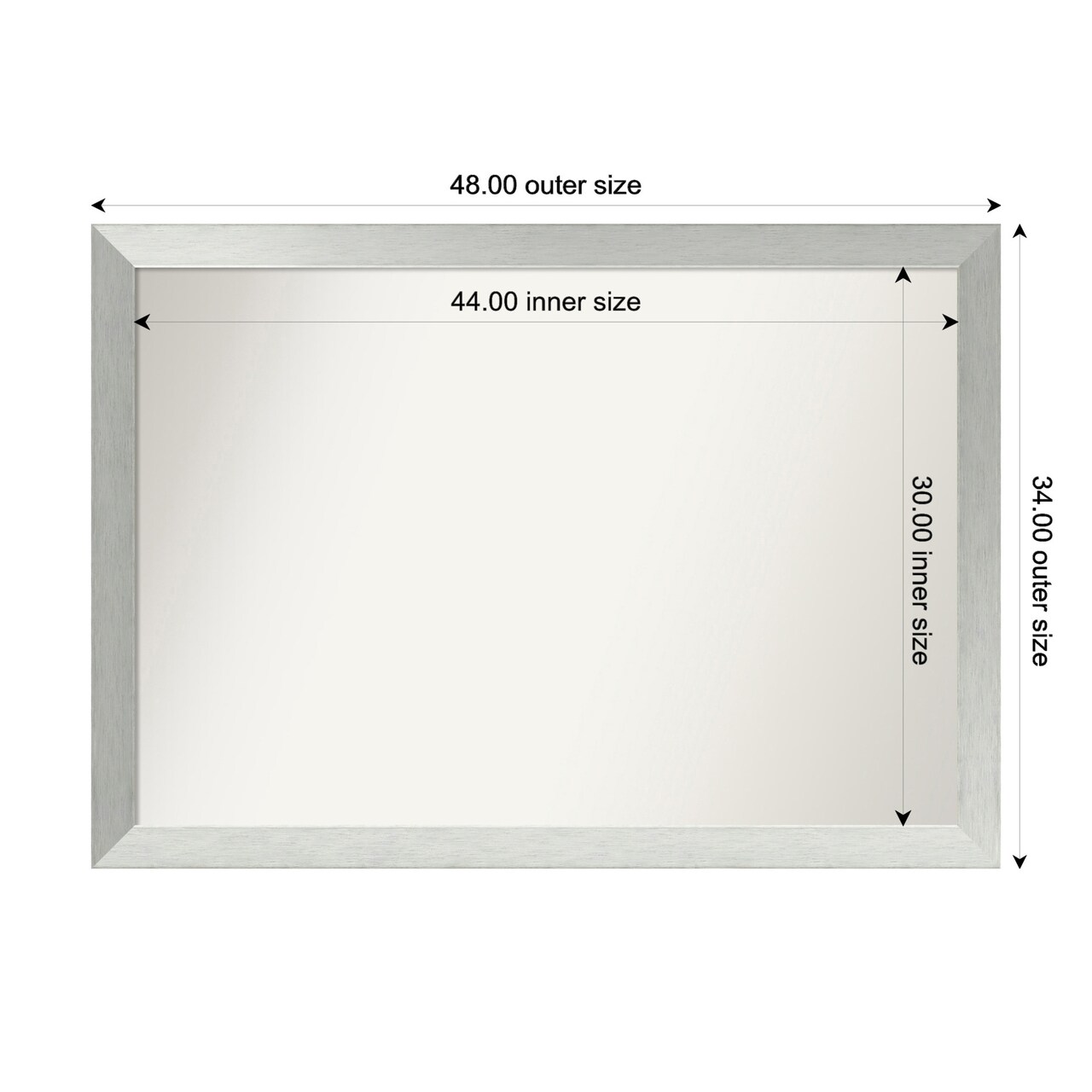 Brushed Sterling Silver Non-Beveled Custom Framed Bathroom Vanity Wall Mirror